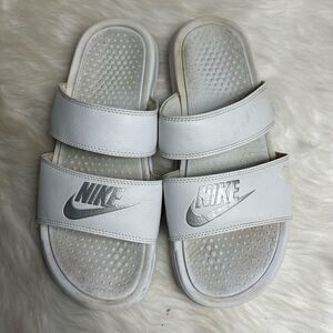 Nike Benassi Duo ultra slides white and silver logo sandals size 10